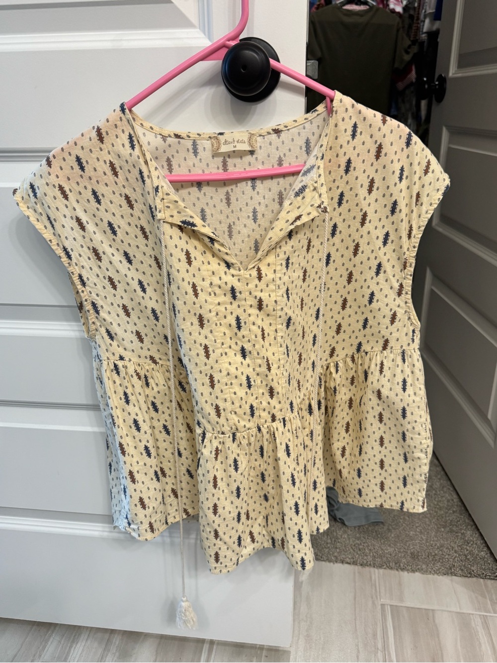 Altar'd State Cream Printed Peplum Button-Up Blouse